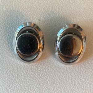 Vtg Barclay MCM 50s Silver Tone Circle Within an Oval Shaped Clip On Earrings